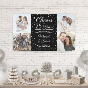 ANY Anniversary Cheers 4 Photo Black and White Banner
