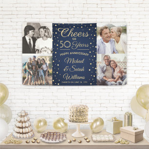 ANY Anniversary Cheers 4 Photo Navy Blue and Gold Banner