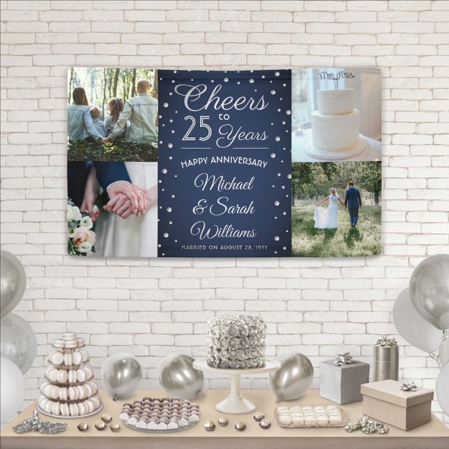ANY Anniversary Cheers 4 Photo Navy Blue and White Banner (Creator Uploaded)