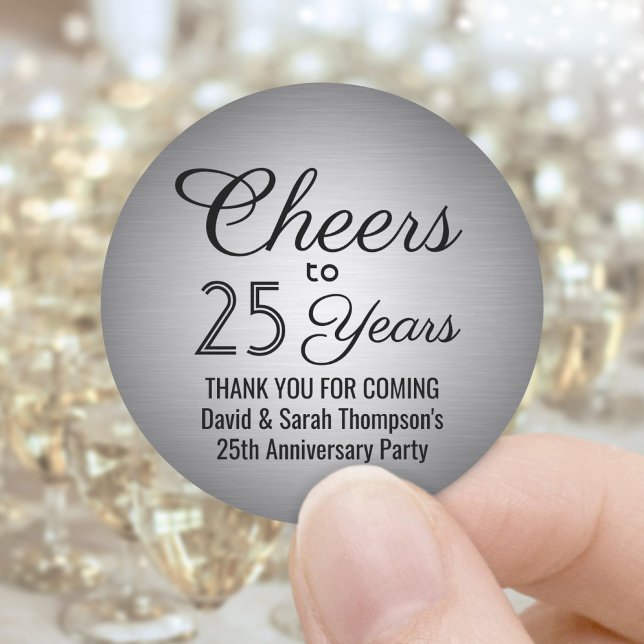 ANY Anniversary Cheers Black and Silver Faux Foil Classic Round Sticker (Creator Uploaded)