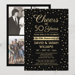 ANY Anniversary Cheers Black & Gold Confetti Party Invitation