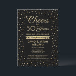 ANY Anniversary Cheers Black & Gold Confetti Party Invitation<br><div class="desc">Invite family and friends to an elegant anniversary celebration with custom black and gold party invitations. All wording on this template (including "Cheers to 50 Years") is set up for a 50th wedding anniversary, but is simple to personalise for any year or event type. The design features modern glittery confetti...</div>