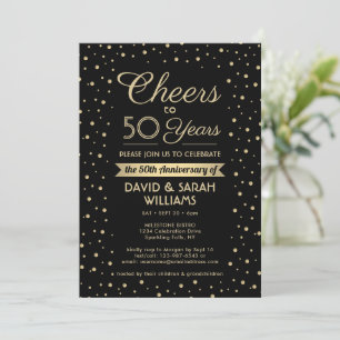 ANY Anniversary Cheers Black & Gold Confetti Party Invitation
