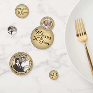 ANY Anniversary Cheers Black Gold Faux Foil Photo Confetti