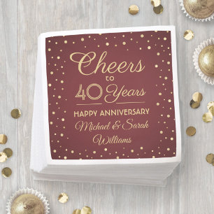 ANY Anniversary Cheers Burgundy and Gold Confetti Napkin