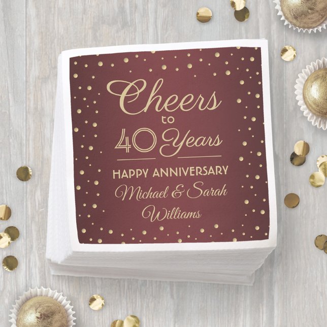 ANY Anniversary Cheers Burgundy and Gold Confetti Napkin (Creator Uploaded)