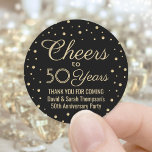 ANY Anniversary Cheers Elegant Black and Gold Classic Round Sticker<br><div class="desc">Add a personalised finishing touch to wedding anniversary thank you notes or party favours with these black and gold round stickers / envelope seals. All text is simple to customise or delete. This template is set up for a 50th anniversary, but can easily be changed to another year or event,...</div>