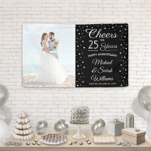 ANY Anniversary Cheers Elegant Photo Black & White Banner