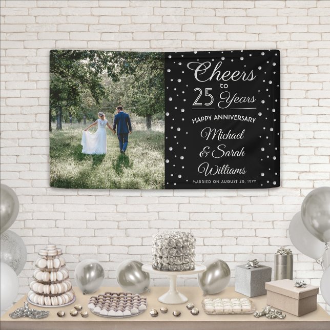 ANY Anniversary Cheers Elegant Photo Black & White Banner (Creator Uploaded)
