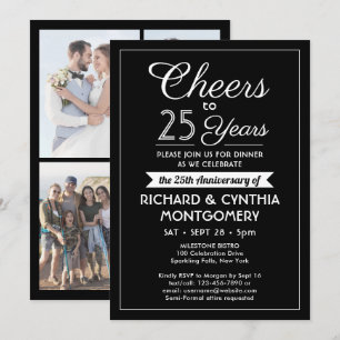 ANY Anniversary Cheers Elegant Photo Black & White Invitation