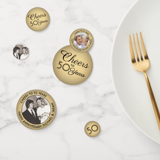 ANY Anniversary Cheers Gold Ombre 3 Photo Table Confetti (Group)