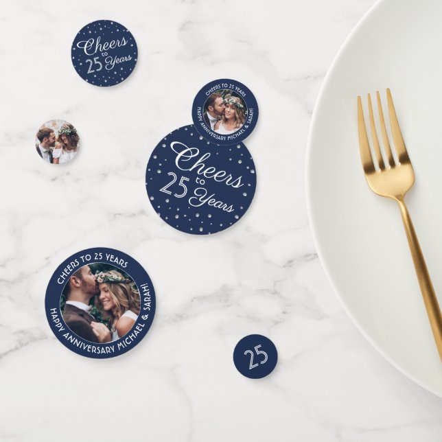 ANY Anniversary Cheers Navy & White 3 Photo Table Confetti (Group)