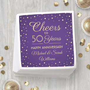 ANY Anniversary Cheers Purple and Gold Confetti Napkin