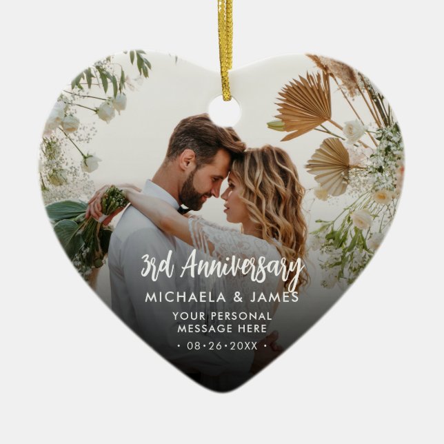 Any Anniversary Couple's Names, Message & 2 Photos Ceramic Tree Decoration (Front)