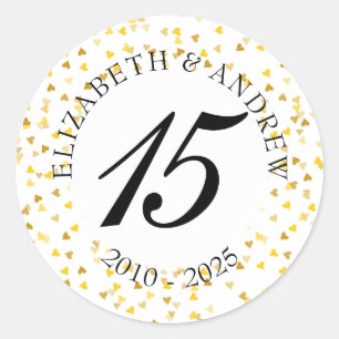 Any Anniversary Gold Hearts Confetti Classic Round Sticker