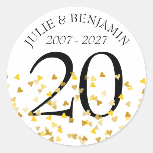 Any Anniversary Gold Hearts Confetti Classic Round Sticker