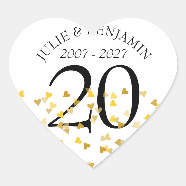 Any Anniversary Gold Hearts Confetti Heart Sticker (Front)