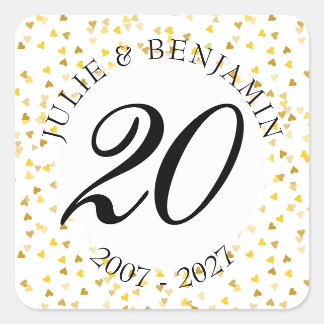 Any Anniversary Gold Hearts Confetti Square Sticker (Front)