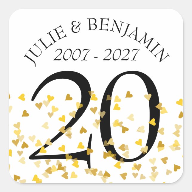 Any Anniversary Gold Hearts Confetti Square Sticker (Front)