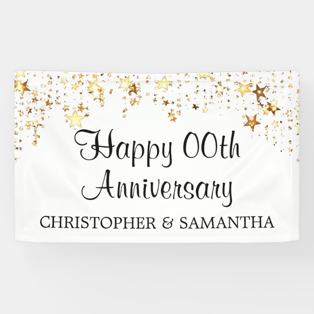Any Anniversary Gold Stars Photo Personalised Banner (Horizontal)
