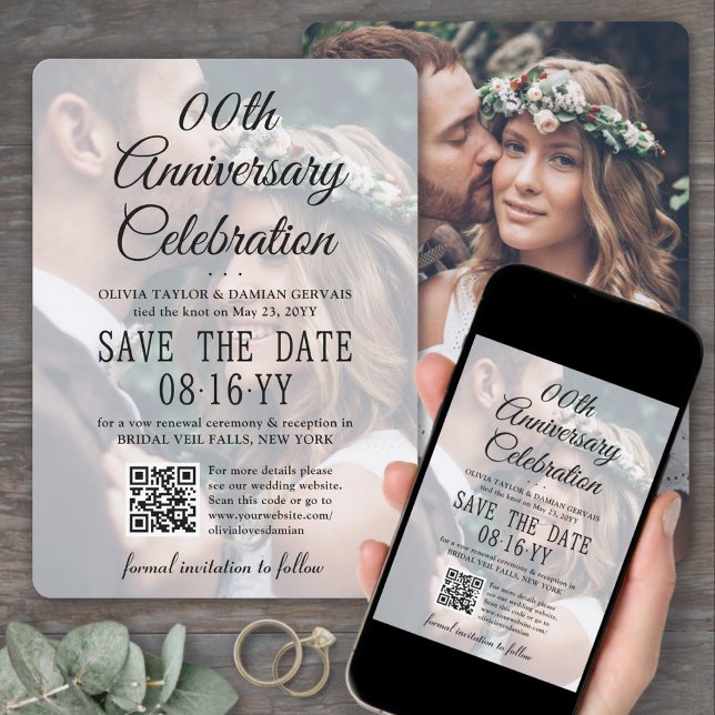 ANY Anniversary Party 2 Photo & QR Code Overlay Save The Date (Creator Uploaded)