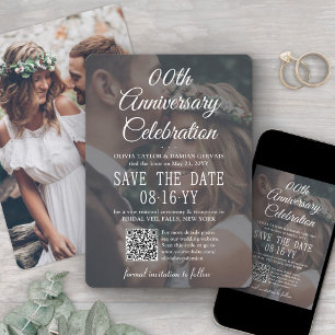 ANY Anniversary Party Elegant 2 Photo & QR Code Save The Date