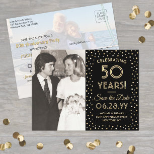 ANY Anniversary Save the Date 2 Photo Black & Gold Invitation Postcard