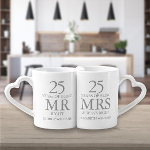 Any Anniversary Silver Mr Mrs Right Coffee Mug Set