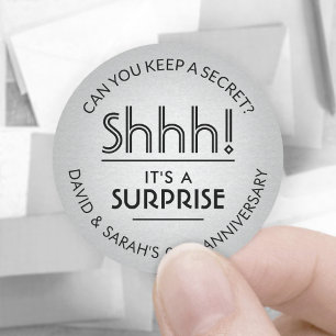ANY Anniversary Surprise Black & Faux Silver Foir Classic Round Sticker