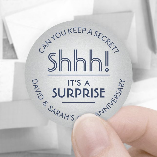 ANY Anniversary Surprise Navy and Faux Silver Foil Classic Round Sticker (Creator Uploaded)