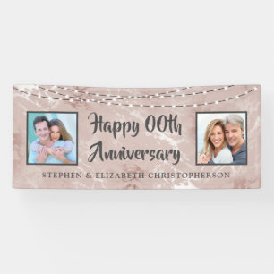 Any Anniversary Then & Now Photos Rose Gold Marble Banner