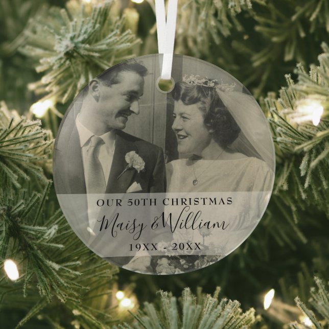 Any Anniversary Year Christmas Wedding Photo Glass Tree Decoration (Insitu)