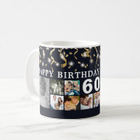 Any Birthday 12 Photo Collage Black Gold Streamers