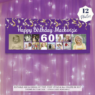 Any Birthday 12 Photo Gold Streamers Custom Colour Banner
