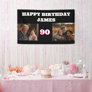 Any Birthday 2 Photo Collage Gold Black Banner