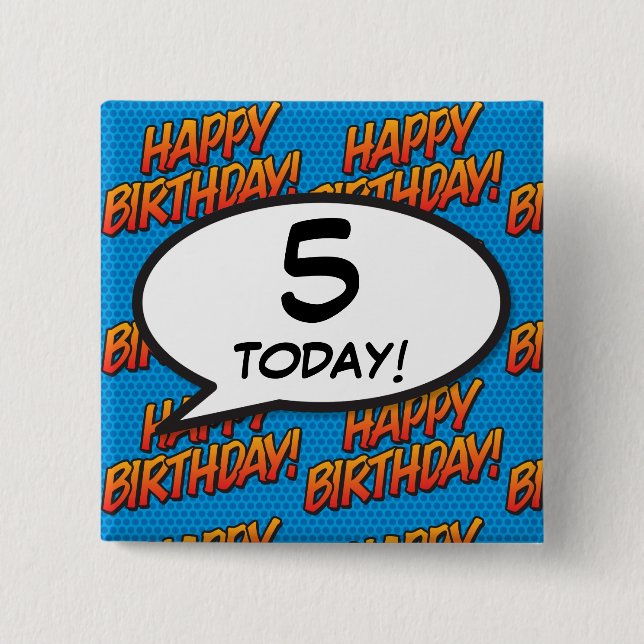 Any Birthday Age Fun Retro Comic Book 15 Cm Square Badge (Front)