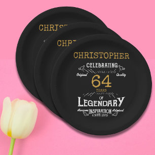 Any Birthday Black Gold Retro Paper Plate