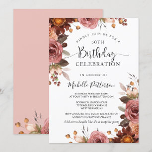 Any Birthday,  Blush and Burgundy Floral Wedding Invitation