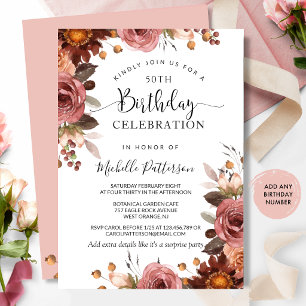 Any Birthday,  Blush and Burgundy Floral Wedding Invitation