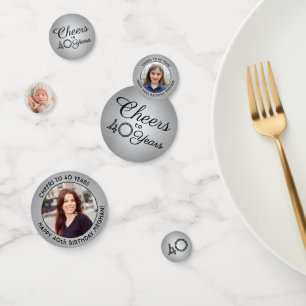 ANY Birthday Cheers Black and Grey 3 Photo Confetti