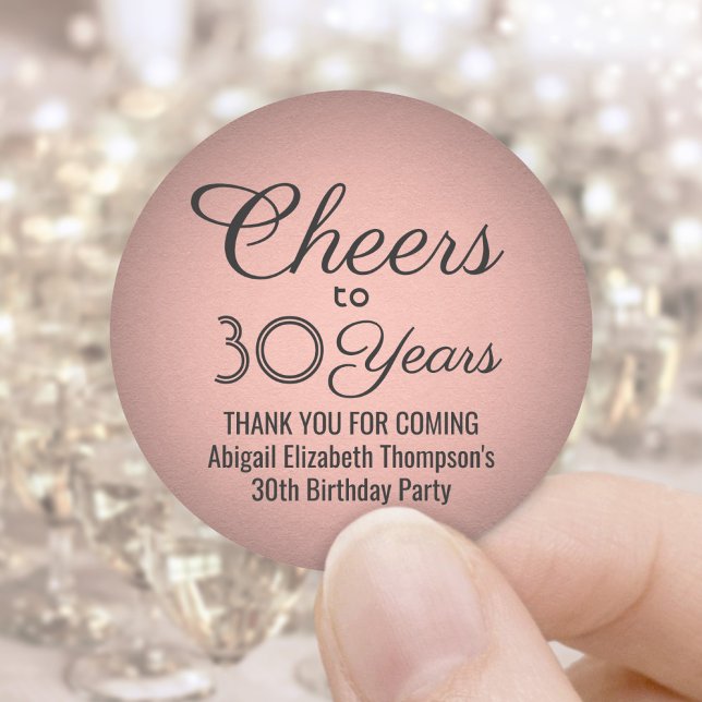 ANY Birthday Cheers Black and Rose Gold Faux Foil Classic Round Sticker (Creator Uploaded)