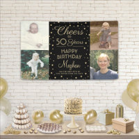 ANY Birthday Cheers Black & Gold Confetti 4 Photo
