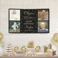 ANY Birthday Cheers Black Gold Confetti Four Phot