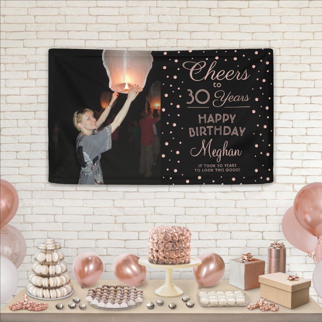 ANY Birthday Cheers Black & Pink Confetti 1 Photo Banner (Creator Uploaded)
