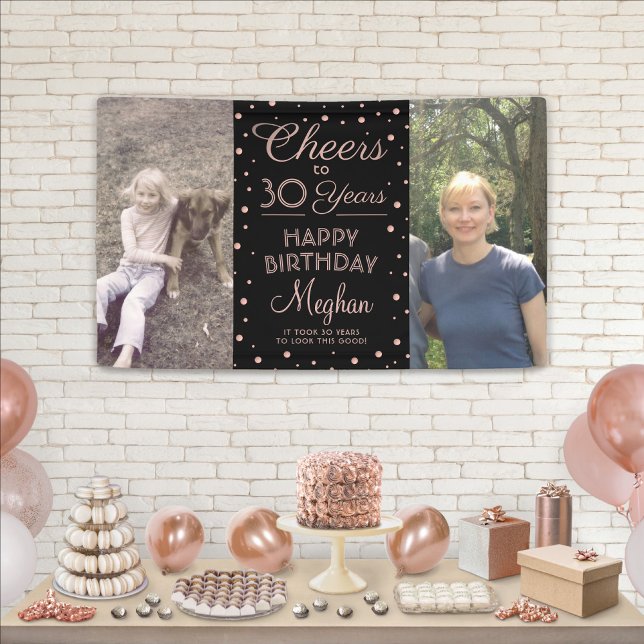 ANY Birthday Cheers Black & Pink Confetti 2 Photo Banner (Creator Uploaded)