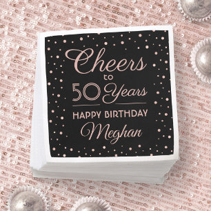 ANY Birthday Cheers Black & Pink Confetti Party Napkin