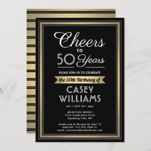 ANY Birthday Cheers Black, White and Gold Party Invitation