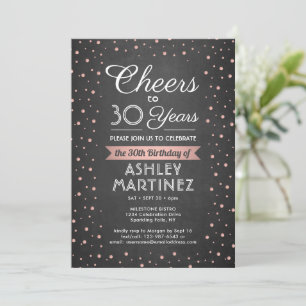 ANY Birthday Cheers Black White & Pink Chalkboard Invitation
