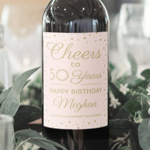 ANY Birthday Cheers Blush Pink and Gold Confetti Wine Label