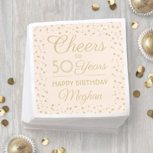 ANY Birthday Cheers Blush Pink and Gold Glitter Napkin